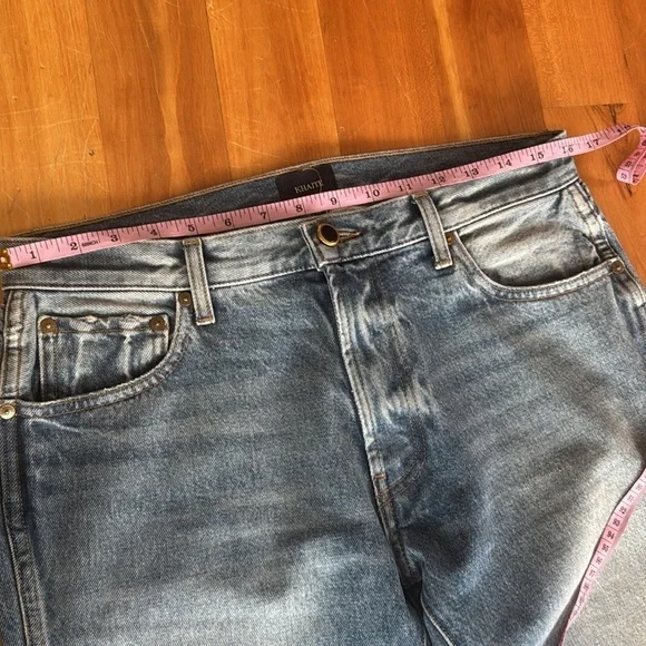KHAITE Straight stovepipe jeans in blue Rigid Denim Distressed Women 26 New